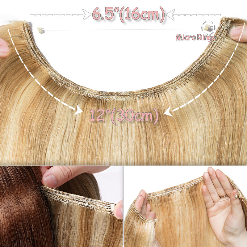 100% Remy Human Hair Extensions Wire Clip in Secret Ring One Piece Weft Headband gallery