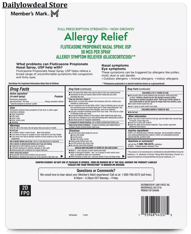 Member's Mark 50mcg Aller-Nose Fluticasone Propionate Nasal Spray 0.62 fl E:2025 gallery