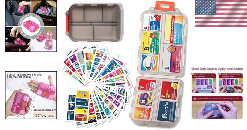 Portable Grey Pill Organizer with 7 Compartments & Instructional Labels Included gallery