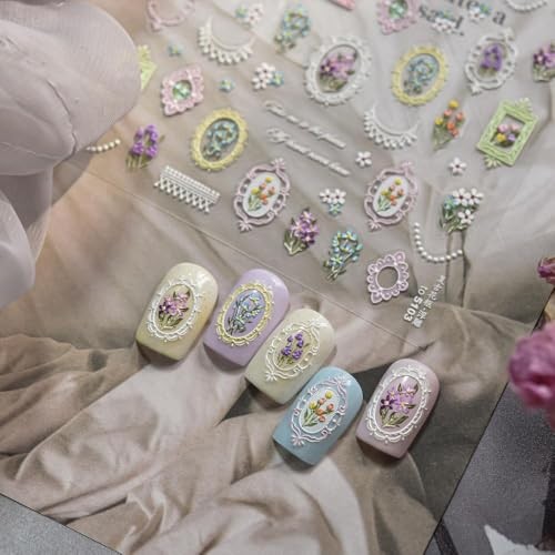 Vintage Flower Frame Nail Stickers 5D Embossed Floral Nail Designs 3D Style31 gallery