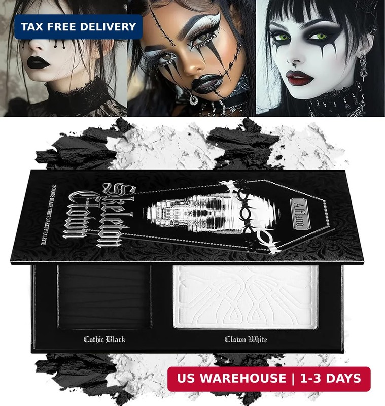 Black White Makeup Palette, White Pressed Setting Powder Goth Halloween Black Go gallery