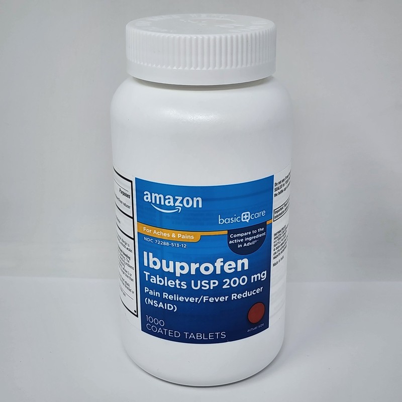 Amazon Basic Care Ibuprofen 200 mg NSAID Pain Reliever, 1000 Tablets Exp 11/2027