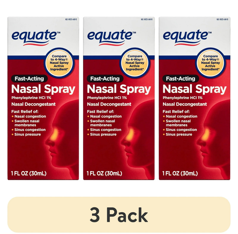 (3 pack) Equate Fast Acting Nasal Spray, Phenylephrne HCl 1%, 1 fl oz