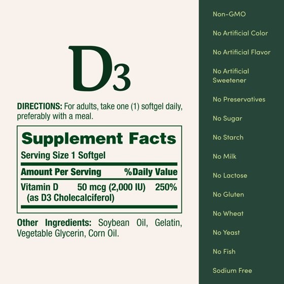 Nature's Bounty Vitamin D3 2000IU Immune Support Softgels 240 Count gallery