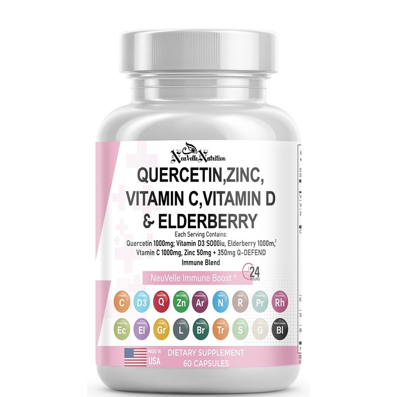 Quercetin, Zinc, Vitamin C, D, Elderberry, Ginger, Bromelain, Turmeric, Nettle