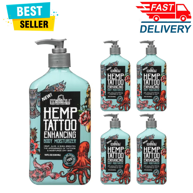 5 Pack Malibu Tan Hemp Tattoo Enhancing Body Moisturizer, 18 Fl Oz, Free Ship
