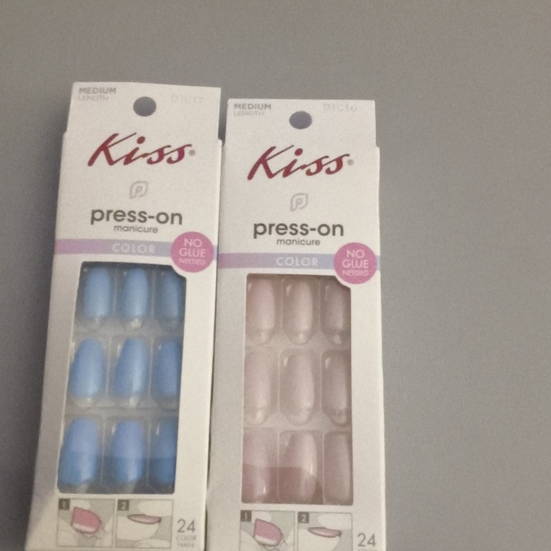 Kiss Press-On Nails Medium Oval Blue Pink Solid Color No Glue Needed 2 Packs