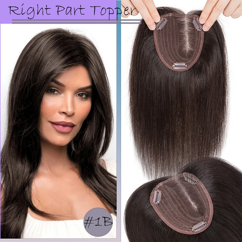 Women Topper Remy Human Hair Clip In Silk Lace Base Top Hairpiece Wigs Side Part