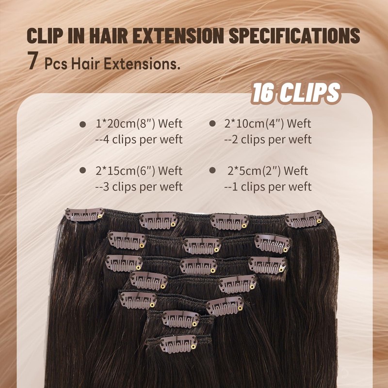 Luxetress Clip In Hair Extensions Real Human Hair 18 Inch 120G 7Pcs Remy gallery