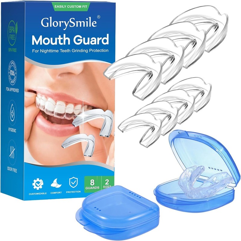 Anti Grinding Night Mouth Guard 8 Guards (Large – Medium) 2 Travel Cases Trim
