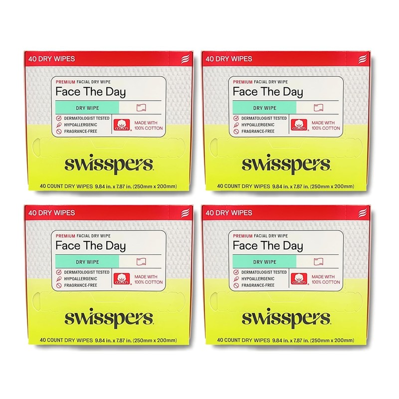 Swisspers Cotton Facial Wipes 40 Count 4 Pack Hypoallergenic