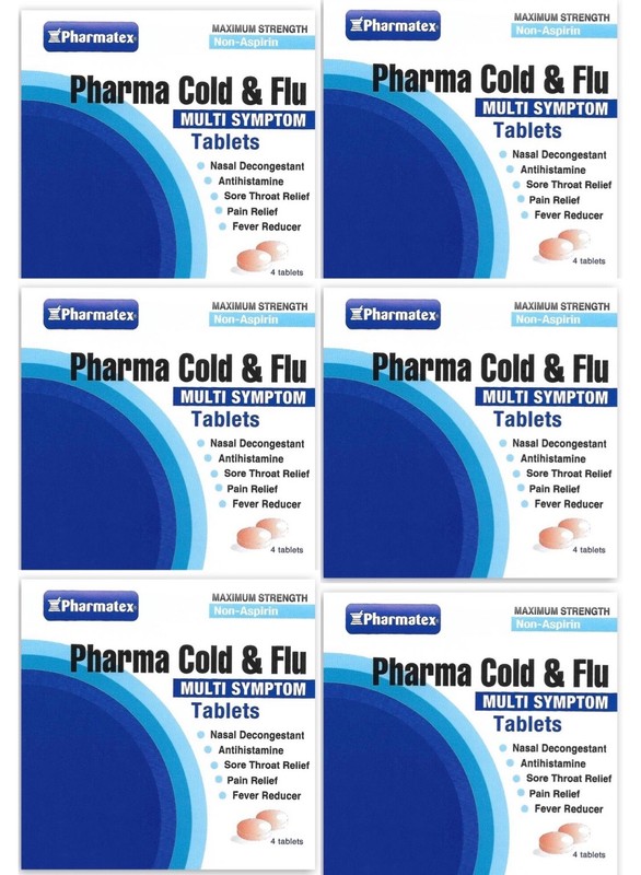 Pharma Cold & Flu Maximum Strength Multi Symptom Tablets 6 Sachets ( 24 Tabs)