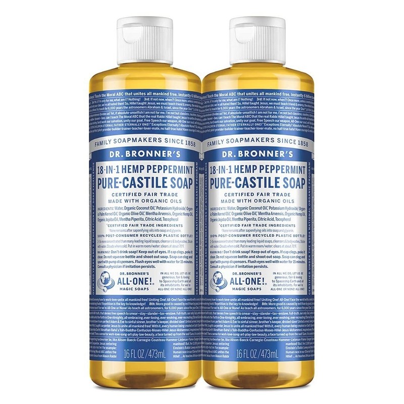 Dr. Bronners Set of 2 Peppermint Pure-Castile Organic Fair Trade Cleanser