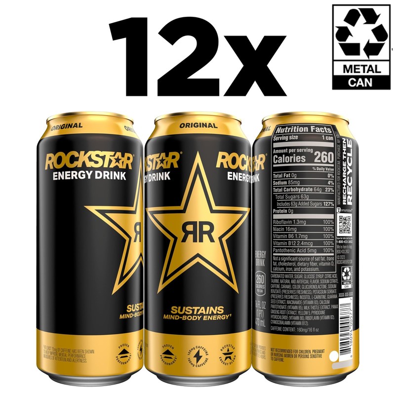 Rockstar Original Energy Drink 16 fl oz Cans Case Pack of 12 - 16oz Refreshment gallery