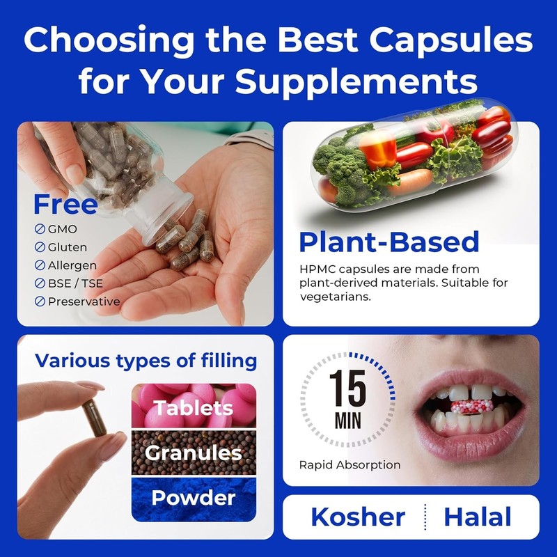 Size 0 Empty Capsules-1000 Count Clear Empty Vegan Capsules Vegetarian Separated gallery