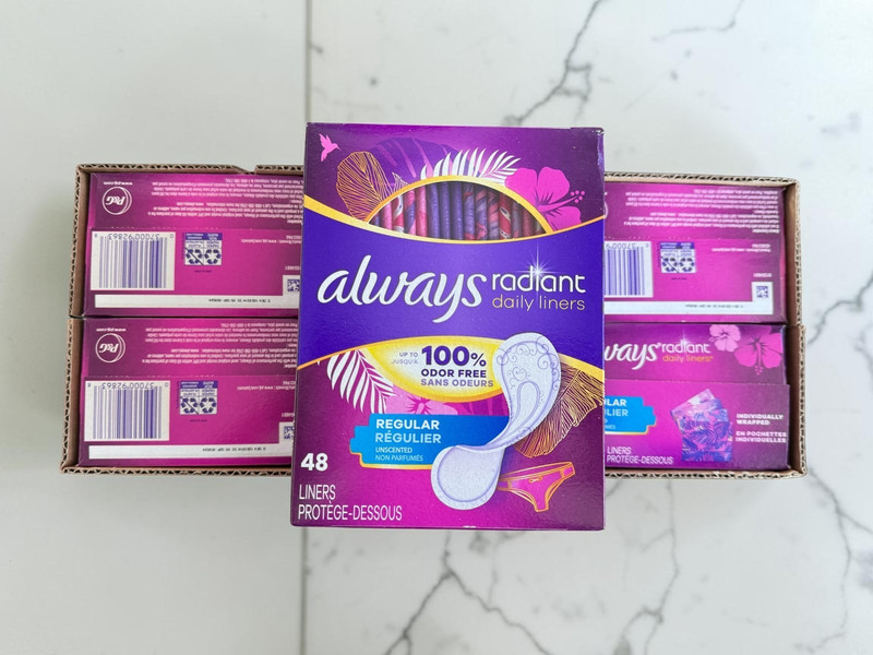 Always Radiant Daily Liners Regular Unscented [48 Liners Per Box]CASE OF 6 BOXES