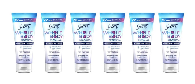 6 Pack: Secret Whole Body Cream Deodorant, Clean Scent, 3 oz ea. BRAND NEW