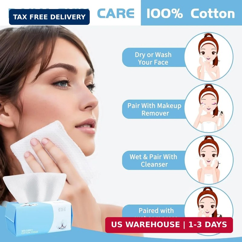 Cotton Facial Dry Wipes 100 Count, Deeply Cleansing Disposable Face Towel Wash C gallery