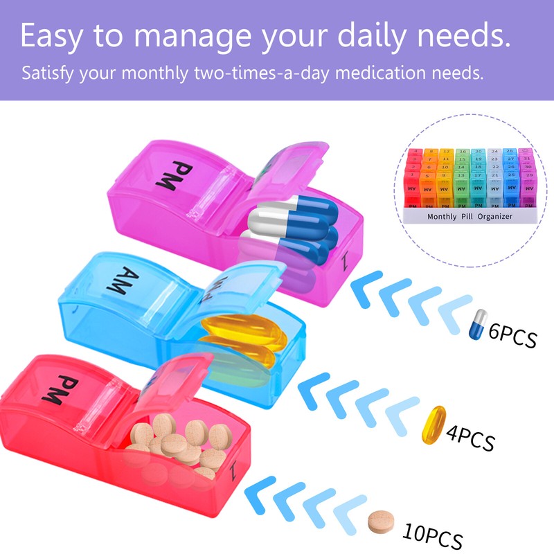 Monthly Pill Organizer 31 Days 2 Times a Day AMPM Buckle Design Capsule Vitamins gallery