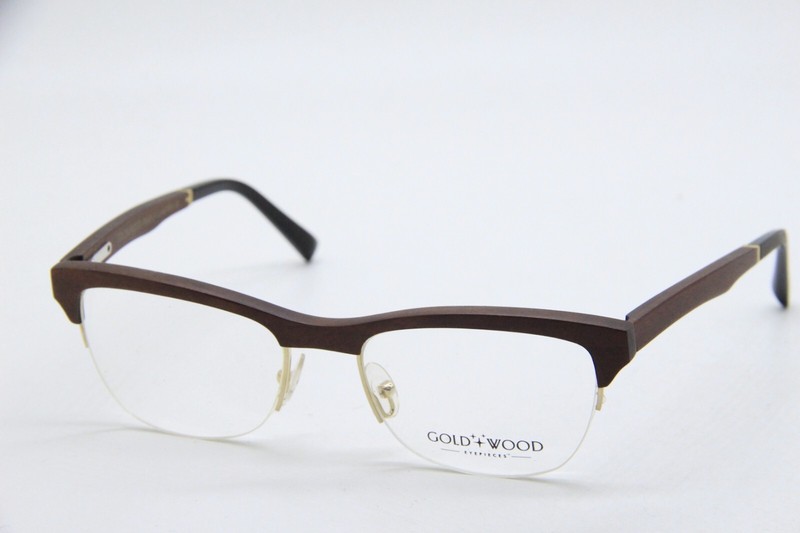 NEW GOLD & WOOD LYRE 02 BROWN GOLD BLACK AUTHENTIC FRAMES EYEGLASSES 51-17