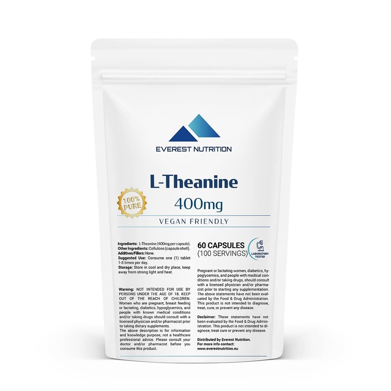 L-Theanine 400mg Vegan friendly capsules Reduces stress improves focus and sleep