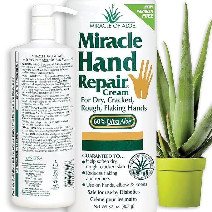 Miracle Hand Repair Cream 60% Aloe Vera 32 ounce with pump