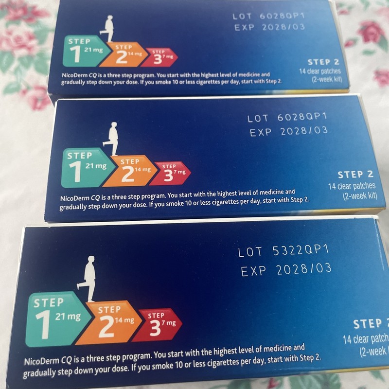 3~NicoDerm CQ Nicotine Patch Step 2 14mg 14 CLEAR PATCHES Sealed 3/28 gallery