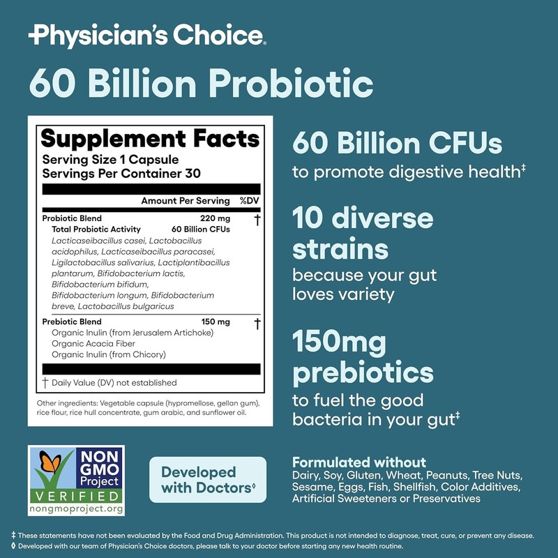Physician's CHOICE Advanced Gut Health Bundle: 60 Billion Probiotics 30ct gallery