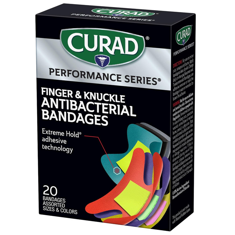 Curad Performance Series Fingertip and Knuckle Antibacterial Bandages, Extreme H gallery