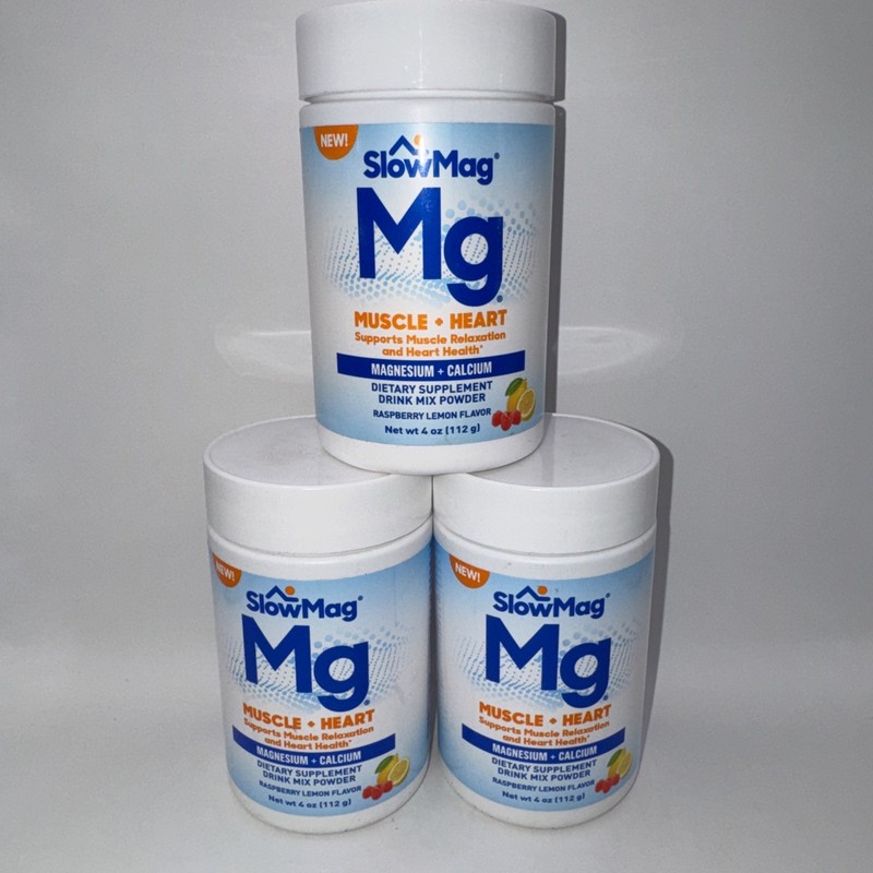 3 MG SlowMag DRINK MIX Magnesium Calcium 4oz MUSCLE+HEART Raspberry Lemon 06/26