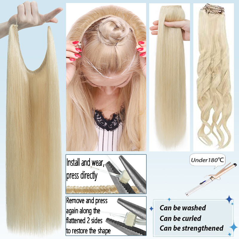 100% Remy Human Hair Extensions Wire Clip in Secret Ring One Piece Weft Headband gallery