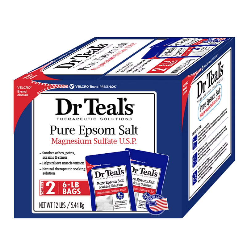 Dr. Teal’s Pure Epsom Salt 2 bags x 6 lbs ea. Unscented Bath Salts NO SHIP TO CA