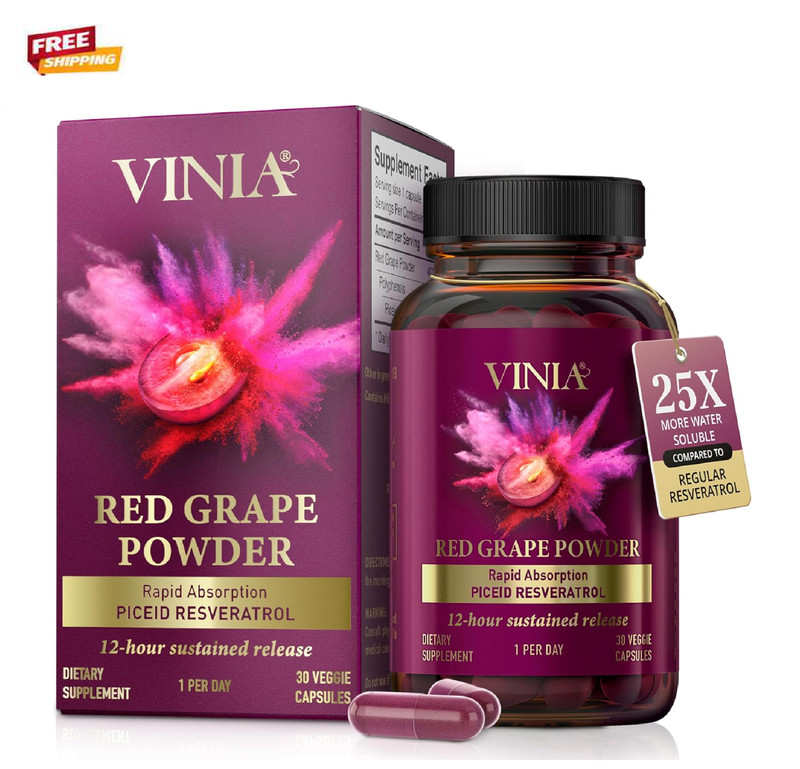 VINIA Piceid Resveratrol Supplement Capsules. Increases Blood Flow and Nitric Ox