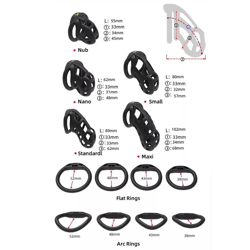 NEW 3D Printed Cobra Pro Cage Male Chastity Device Mini Lock Flat/Arc Rings US gallery