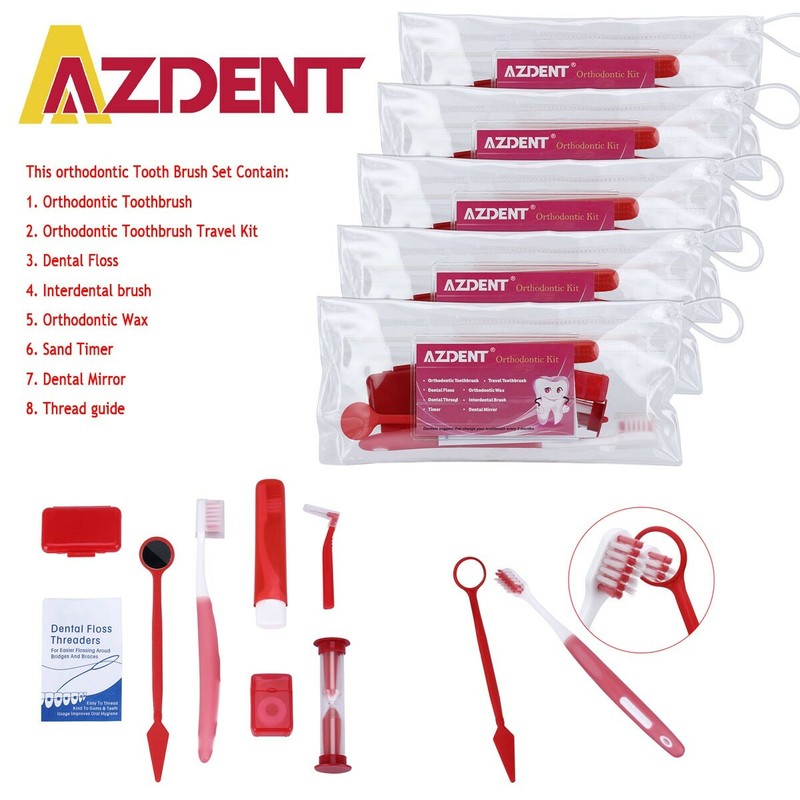 5 Pack Dental Orthodontic Cleaning Kit Braces Brush Ties Toothbrush Floss Mirror