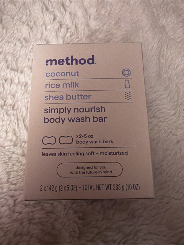 Method Simply Nourish Body Wash Bars 2 Pk 5 oz Ea Coconut Rice Milk Shea Butter