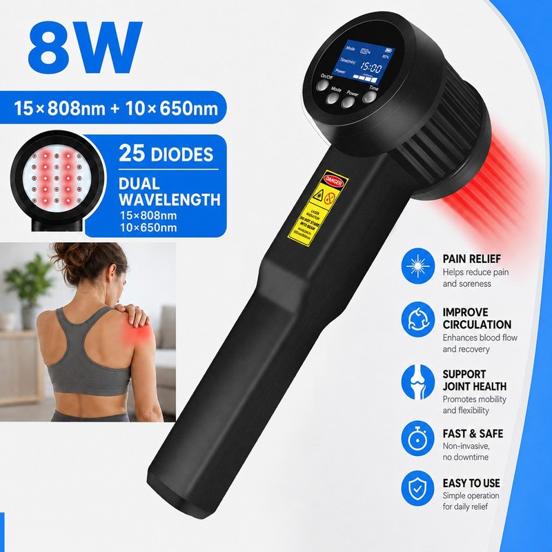 8000mW 10x650nm+15x808nm Pain Relief Physiotherapy Cold Laser Therapy Device