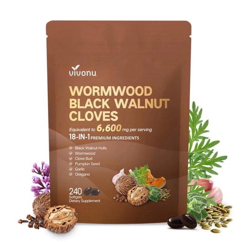 VivoNu Wormwood Black Walnut Cloves–Cleanse & Metabolism Support, 240 Softgels