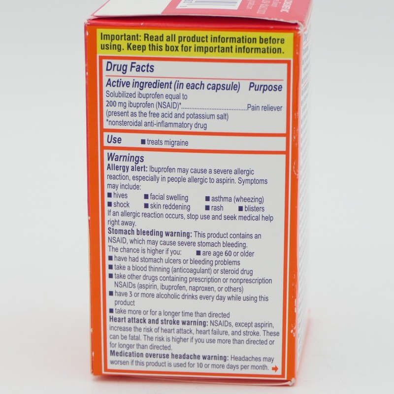 Motrin IB Migraine Pain Reliever 200mg 80 Liquid Filled Capsules Exp 07/26 gallery