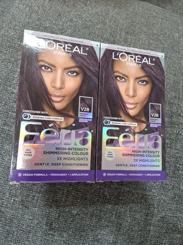 LOREAL PARIS FERIA HAIR COLOR V28 MIDNIGHT VIOLET GENTLE DEEP CONDITION LOT OF 2