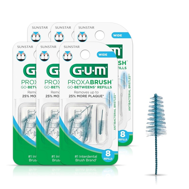 GUM Proxabrush Go-Betweens Interdental Brush Refills, Wide, 8 Count -6 pk