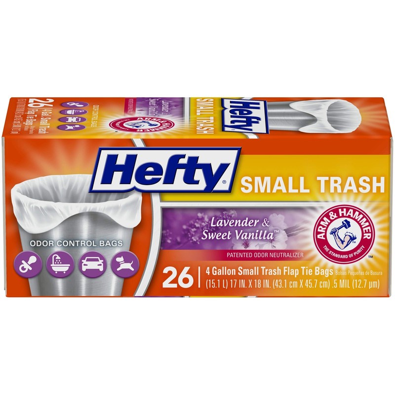 Hefty Small Trash Bags, Flap Tie, Lavender & 26 Count (Pack of 1), lavender