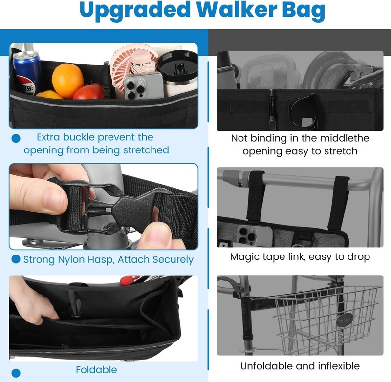 ZHCHG Walker Basket for Seniors, Walker Accessories, Folding Walker Bag with Lar gallery