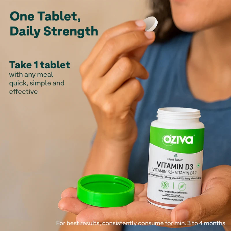 OZiva Vitamin D3, K2, B12 For Bone Health & Muscle Support, 90 Veg Tablets gallery