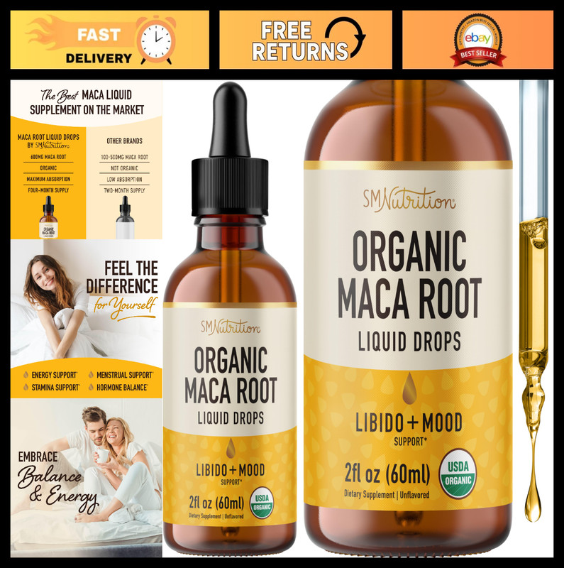Organic Maca Root Liquid Drops – Energy & Hormone Support for Men & Women, 2oz