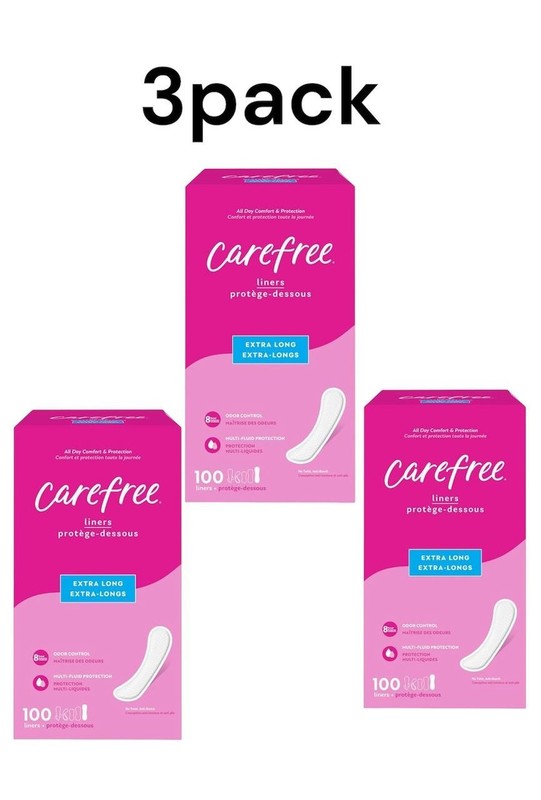 3 pack Carefree Panty Liners for Women Extra Long, Unwrapped, Unscented, 100ct