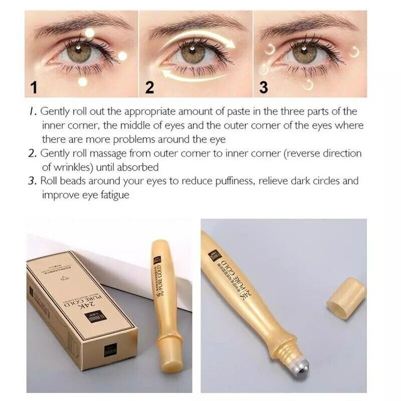 24K Gold Roll-on Puffy Eye Cream Dark Circles Puffiness Anti-Aging Fine Line gallery
