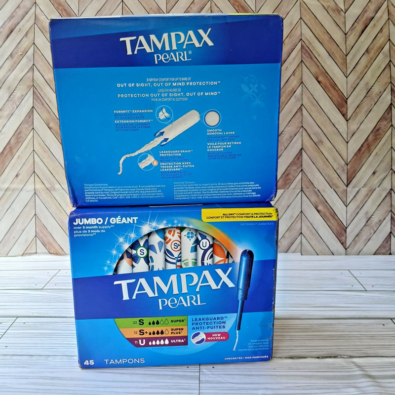 2 Tampax Pearl~Ultra Leakguard ~45 ct. Jumbo~ 22 Super, 12 Super Plus, 11 Ultra gallery