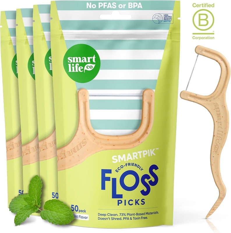 Smartlifeco Eco-Friendly Dental Floss Picks 200Ct – Flossers Made Straw Wheat