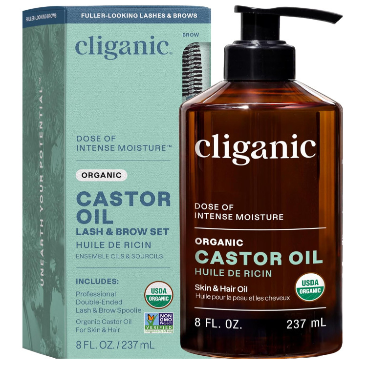 Cliganic Organic Castor Oil, 100% Pure – For Hair, Skin, 8 Fl Oz (Pack of 1)